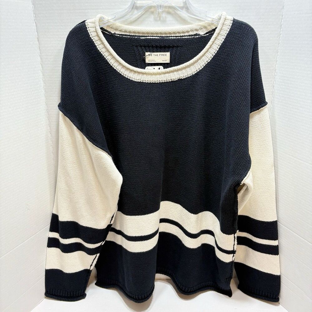 We The Free Ella Colorblock Roll Neck Knit Sweater Black & Cream M NWT